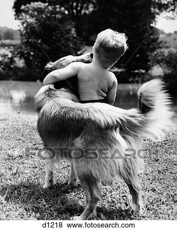 1940S 1950S 1960S Back View Of Boy And Dog Hugging View Large Photo Image Stock Photo - 1940S 1950S 1960S Back View Of Boy And Dog Hugging. Fotosearch