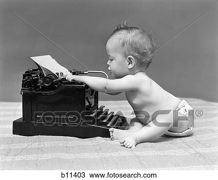 1940S Baby In Diaper Typing On Typewriter View Large Photo Image Stock Image - 1940S Baby In Diaper Typing On Typewriter. Fotosearch