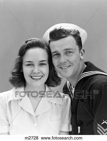 1940S Couple Portrait Navy Man Woman Smile View Large Photo Image Stock Photo - 1940S Couple Portrait Navy Man Woman Smile. Fotosearch