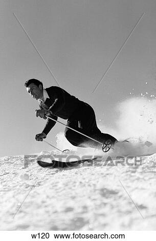 1940S Man Downhill Skiing Winter Outdoor View Large Photo Image Stock Image - 1940S Man Downhill Skiing Winter Outdoor. Fotosearch