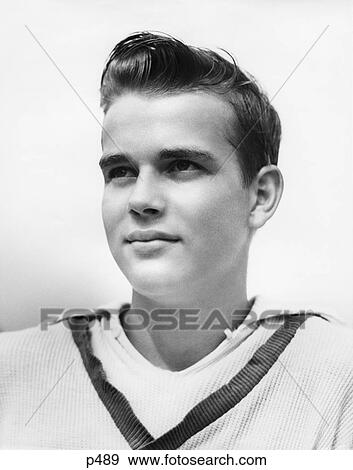 1940s Portrait Of Teenage Boy Wearing Vee Neck Shirt Stock Photo