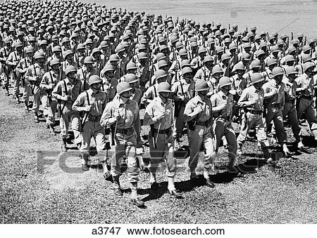 1940S Rows Of Usa Infantrymen Marching View Large Photo Image Stock Photo - 1940S Rows Of Usa Infantrymen Marching. Fotosearch