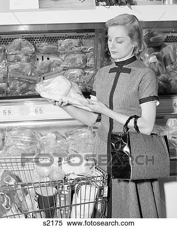 1950S 1960S Blond Woman Selecting Poultry In Supermarket View Large Photo Image Stock Photography - 1950S 1960S Blond Woman Selecting Poultry In Supermarket . Fotosearch
