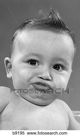 Stock Photography - 1950S Baby Making A Funny Face And Bronx Cheer Noise . Fotosearch
