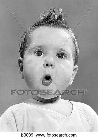 1950S Baby With Surprised Expression View Large Photo Image Stock Photo - 1950S Baby With Surprised Expression . Fotosearch
