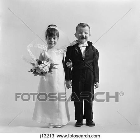 Stock Image - 1950S Children Groom Bride Wedding. Fotosearch