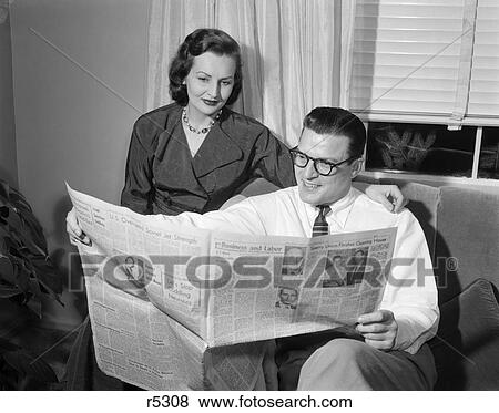 1950S Couple Man Woman Reading Newspaper View Large Photo Image Stock Photo - 1950S Couple Man Woman Reading Newspaper. Fotosearch