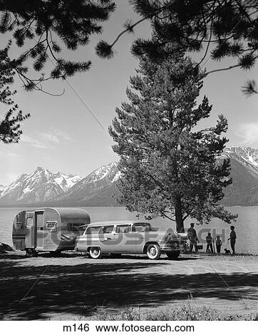 1950S Family Station Wagon & Trailer Parked Jackson Lake Grand Teton Mountains In The Background View Large Photo Image Stock Photograph - 1950S Family Station Wagon & Trailer Parked Jackson Lake Grand Teton Mountains In The Background. Fotosearch