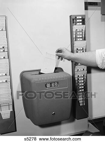 1950S Male Hand Dropping Card Into Time Clock Punching In Out View Large Photo Image Stock Photo - 1950S Male Hand Dropping Card Into Time Clock Punching In Out. Fotosearch