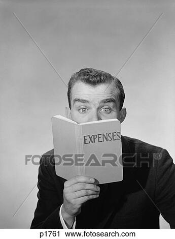 1950S Man Wide Open Eyes Looking Into Expenses Book Hiding His Lower Face View Large Photo Image Stock Image - 1950S Man Wide Open Eyes Looking Into Expenses Book Hiding His Lower Face. Fotosearch