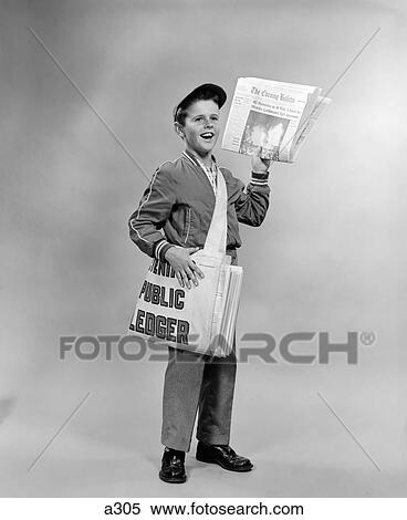 1950S Shouting Newsboy Standing Selling Newspapers View Large Photo Image Stock Photography - 1950S Shouting Newsboy Standing Selling Newspapers. Fotosearch