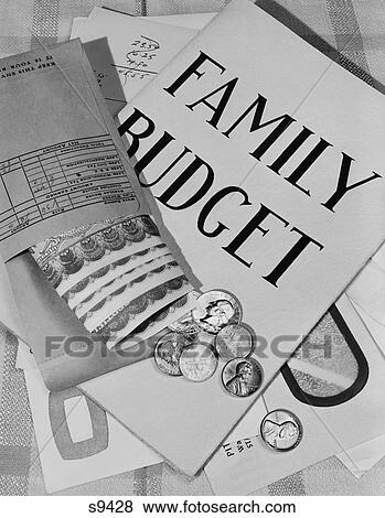 1950S Still Life Family Budget Money Currency Cash Coins Bills Payroll Envelope View Large Photo Image Stock Photo - 1950S Still Life Family Budget Money Currency Cash Coins Bills Payroll Envelope . Fotosearch