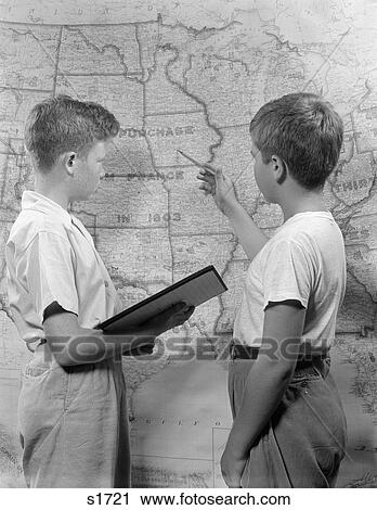 1950S Two Boys Studying Map Of Louisiana Purchase View Large Photo Image Stock Image - 1950S Two Boys Studying Map Of Louisiana Purchase. Fotosearch