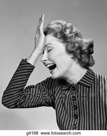 Stock Photo - 1950S Woman Hitting Forehead With Heel Of Hand As If She'S Made A Mistake Or Forgotten Something Studio. Fotosearch