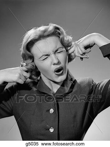 1950S Woman Portrait Fingers Plugging Ears View Large Photo Image Stock Photography - 1950S Woman Portrait Fingers Plugging Ears. Fotosearch