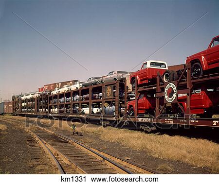 1960 1960S New Cars & Trucks Transported On Northern Pacific Railroad Railway Train Transportation View Large Photo Image Stock Image - 1960 1960S New Cars & Trucks Transported On Northern Pacific Railroad Railway Train Transportation. Fotosearch