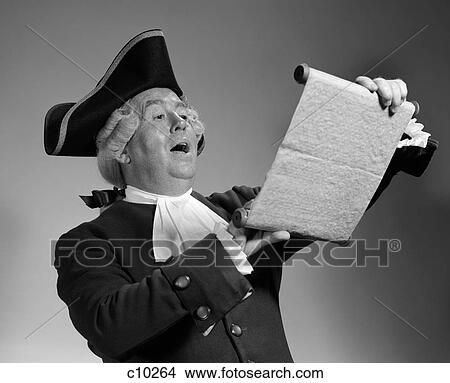 Picture - 1960S 1970S Man In Colonial Town Crier Costume Reading Off Of Scroll. Fotosearch