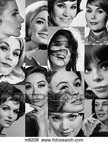 Stock Photo - 1960S 1970S Montage Of Close-Up Portraits Of Women'S Heads Eyes Noses Mouths Hair. Fotosearch