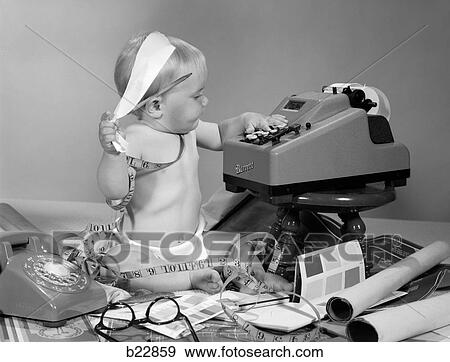 1960S Baby With Adding Machine Telephone Blueprints Paint Samples And Tape Measure View Large Photo Image Stock Photo - 1960S Baby With Adding Machine Telephone Blueprints Paint Samples And Tape Measure. Fotosearch