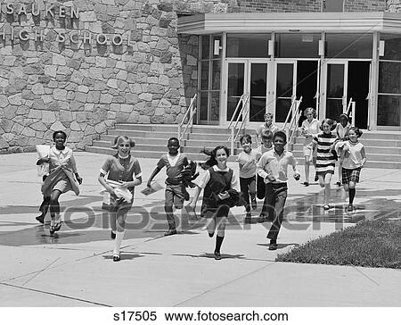 1960S Boys And Girls Students Running Out Of School View Large Photo Image Stock Photography - 1960S Boys And Girls Students Running Out Of School. Fotosearch