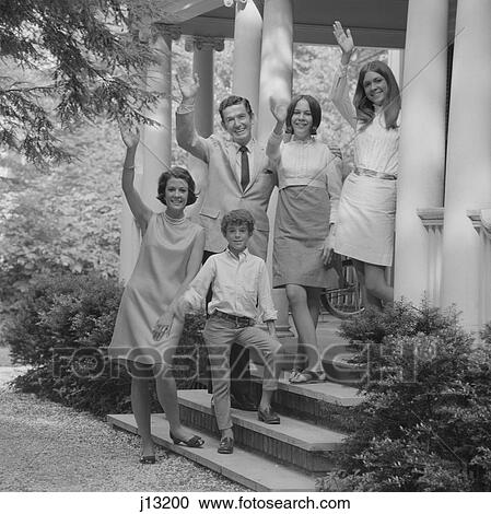 1960S Family Group Of People Standing On Steps Of House Waving View Large Photo Image Stock Image - 1960S Family Group Of People Standing On Steps Of House Waving. Fotosearch