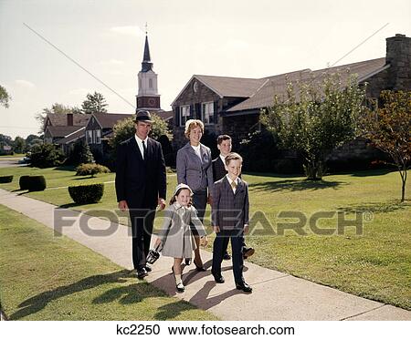 1960S Family Of 5 Walking On Suburban Sidewalk Church Steeple In Background View Large Photo Image Stock Image - 1960S Family Of 5 Walking On Suburban Sidewalk Church Steeple In Background. Fotosearch