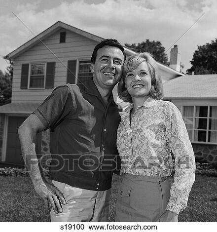 1960S Happy Couple Portrait Man Woman Smiling In Front Of Home View Large Photo Image Stock Image - 1960S Happy Couple Portrait Man Woman Smiling In Front Of Home. Fotosearch