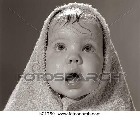 1960S Head Shot Of Wet Baby With Towel Wrapped Around Head Looking Up Indoor View Large Photo Image Stock Image - 1960S Head Shot Of Wet Baby With Towel Wrapped Around Head Looking Up Indoor. Fotosearch