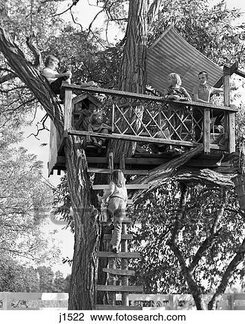 1960S Kids Playing In Tree House View Large Photo Image Stock Image - 1960S Kids Playing In Tree House. Fotosearch