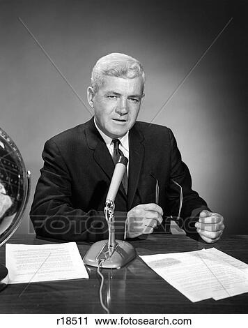 1960S Man Announcer Newscaster Talking At Microphone Indoor Studio Symbolic Freedom Of Speech View Large Photo Image Stock Image - 1960S Man Announcer Newscaster Talking At Microphone Indoor Studio Symbolic Freedom Of Speech. Fotosearch