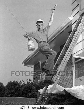 1960S Man Falling Off Of Ladder While Painting House View Large Photo Image Stock Photo - 1960S Man Falling Off Of Ladder While Painting House. Fotosearch
