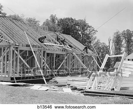 1960S Men Building Wooden Framed House Outdoor View Large Photo Image Stock Photograph - 1960S Men Building Wooden Framed House Outdoor. Fotosearch