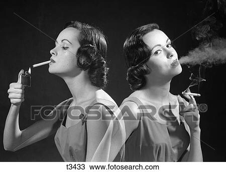 1960S Multiple Exposure Two Views Brunette Woman Smoking A Cigarette Lighting It And Exhaling Smoke View Large Photo Image Stock Image - 1960S Multiple Exposure Two Views Brunette Woman Smoking A Cigarette Lighting It And Exhaling Smoke. Fotosearch
