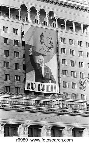 1960S Mural Of Nikita Khrushchev & Lenin On Hotel Moscow Ussr Russia View Large Photo Image Stock Image - 1960S Mural Of Nikita Khrushchev & Lenin On Hotel Moscow Ussr Russia. Fotosearch