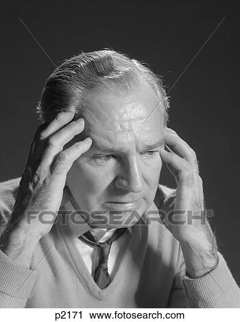 1960S Older Man With Hands Holding Head Temples View Large Photo Image Stock Image - 1960S Older Man With Hands Holding Head Temples . Fotosearch