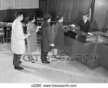 1960S People Waiting In Line For Bank Teller View Large Photo Image Stock Image - 1960S People Waiting In Line For Bank Teller. Fotosearch