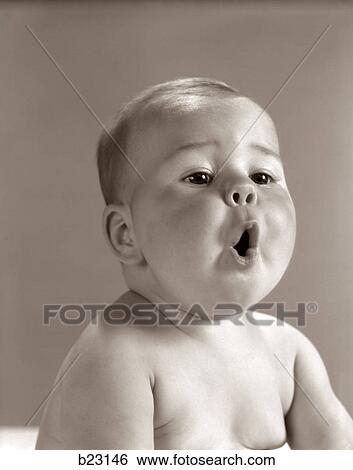 1960S Portrait Baby With Chubby Cheeks Making O Shape With Mouth View Large Photo Image Stock Photograph - 1960S Portrait Baby With Chubby Cheeks Making O Shape With Mouth. Fotosearch