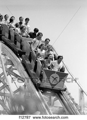 1960S Roller Coaster Starting To Go Down Hill View Large Photo Image Stock Photo - 1960S Roller Coaster Starting To Go Down Hill. Fotosearch