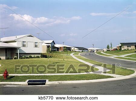 Stock Image - 1960S Sterile Suburban Housing Development Split Level Homes Residential Section Of Dayton Oh . Fotosearch