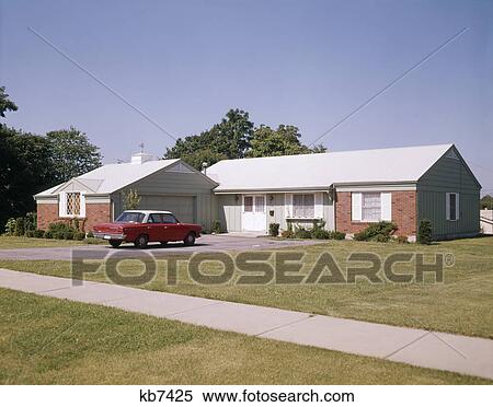 1960S Suburban Brick Home With Car Driveway Near Dayton Ohio View Large Photo Image Stock Photography - 1960S Suburban Brick Home With Car Driveway Near Dayton Ohio. Fotosearch