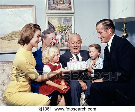 1960S Three Generation Family With Birthday Cake View Large Photo Image Stock Image - 1960S Three Generation Family With Birthday Cake. Fotosearch