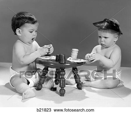 1960S Two Babies In Diapers Playing Poker Cards Wearing Visors View Large Photo Image Stock Image - 1960S Two Babies In Diapers Playing Poker Cards Wearing Visors. Fotosearch