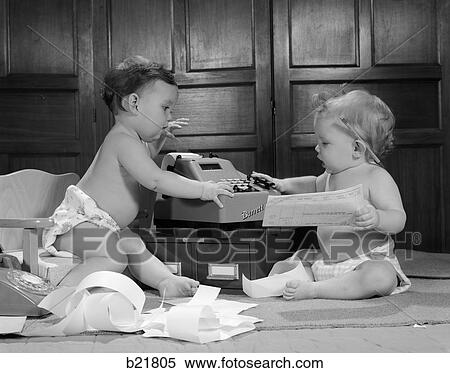 1960S Two Babies Wearing Diapers In Business Office With Adding Machine Playing Accountant View Large Photo Image Stock Photography - 1960S Two Babies Wearing Diapers In Business Office With Adding Machine Playing Accountant. Fotosearch
