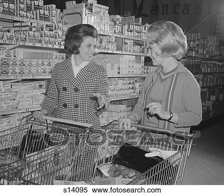 1960S Two Women Talking Shopping Supermarket View Large Photo Image Stock Photography - 1960S Two Women Talking Shopping Supermarket. Fotosearch