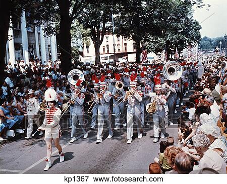 Stock Photo - 1970S 1960S Marching Band Parade . Fotosearch