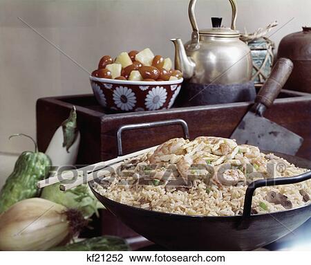 1970S Chinese Food Rice Shrimp In Wok Chopsticks Fruit Teapot Still Life View Large Photo Image Stock Image - 1970S Chinese Food Rice Shrimp In Wok Chopsticks Fruit Teapot Still Life. Fotosearch