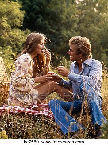 1970S Couple Picnic In Field Outdoor View Large Photo Image Stock Image - 1970S Couple Picnic In Field Outdoor . Fotosearch