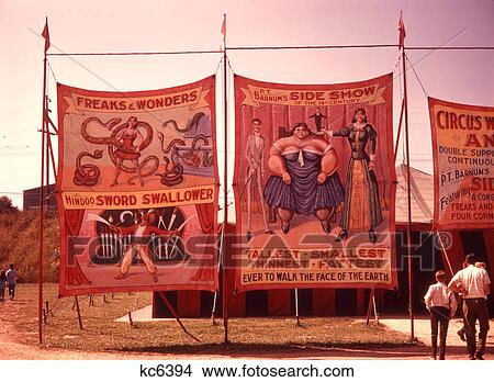1970S Painted Canvas Carnival Circus Sideshow Banners Posters View Large Photo Image Picture - 1970S Painted Canvas Carnival Circus Sideshow Banners Posters . Fotosearch