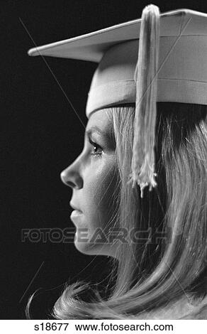 1970S Profile Blond Female Graduate Wearing White Mortarboard View Large Photo Image Stock Photo - 1970S Profile Blond Female Graduate Wearing White Mortarboard. Fotosearch
