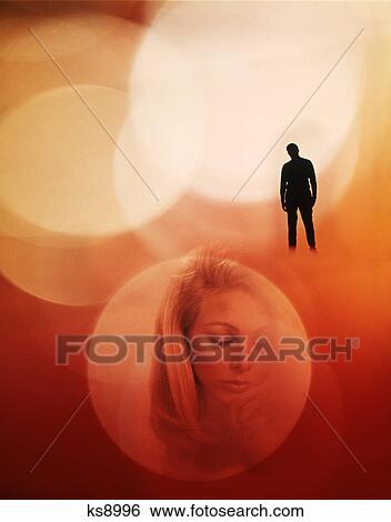 1970S Red Light Circles On Couple Man In Silhouette And Face Of Mysterious Sad Woman View Large Photo Image Stock Photograph - 1970S Red Light Circles On Couple Man In Silhouette And Face Of Mysterious Sad Woman . Fotosearch